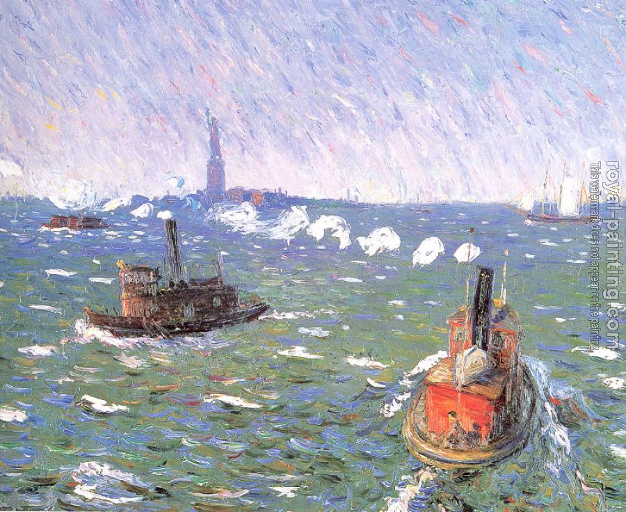 William James Glackens : Breezy Day Tugboats New York Harbor